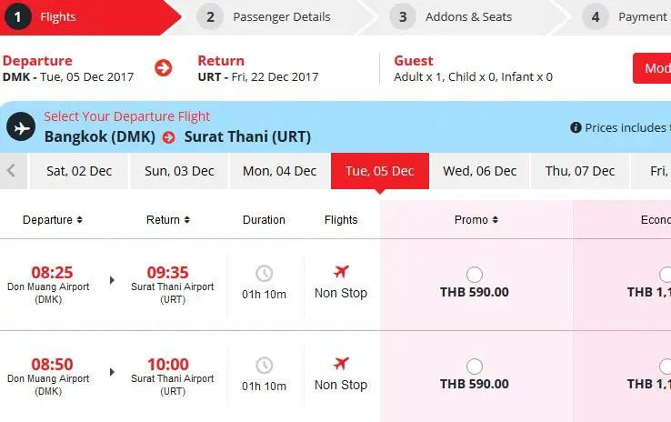 vol pas cher bangkok surat thani