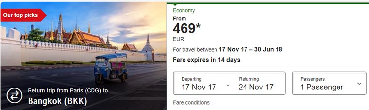 vol paris bangkok 469 euros