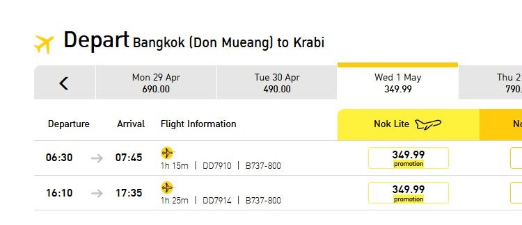 billet avion bangkok krabi