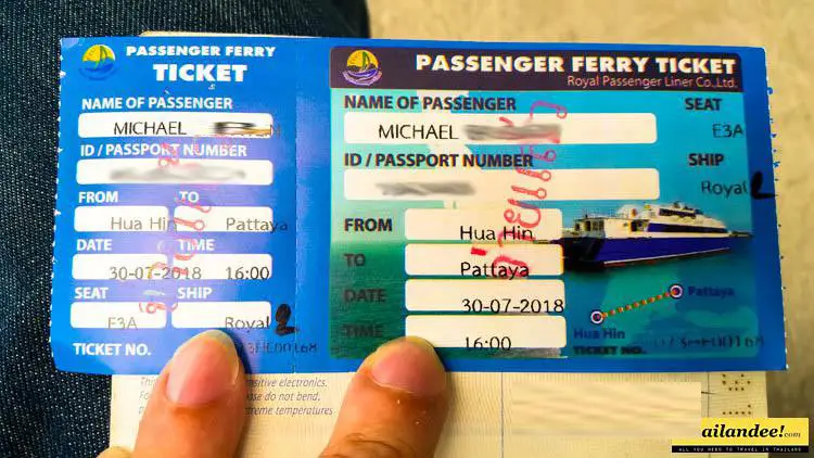 billet ferry pattaya hua hin