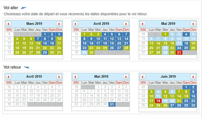 calendrier vols thailande