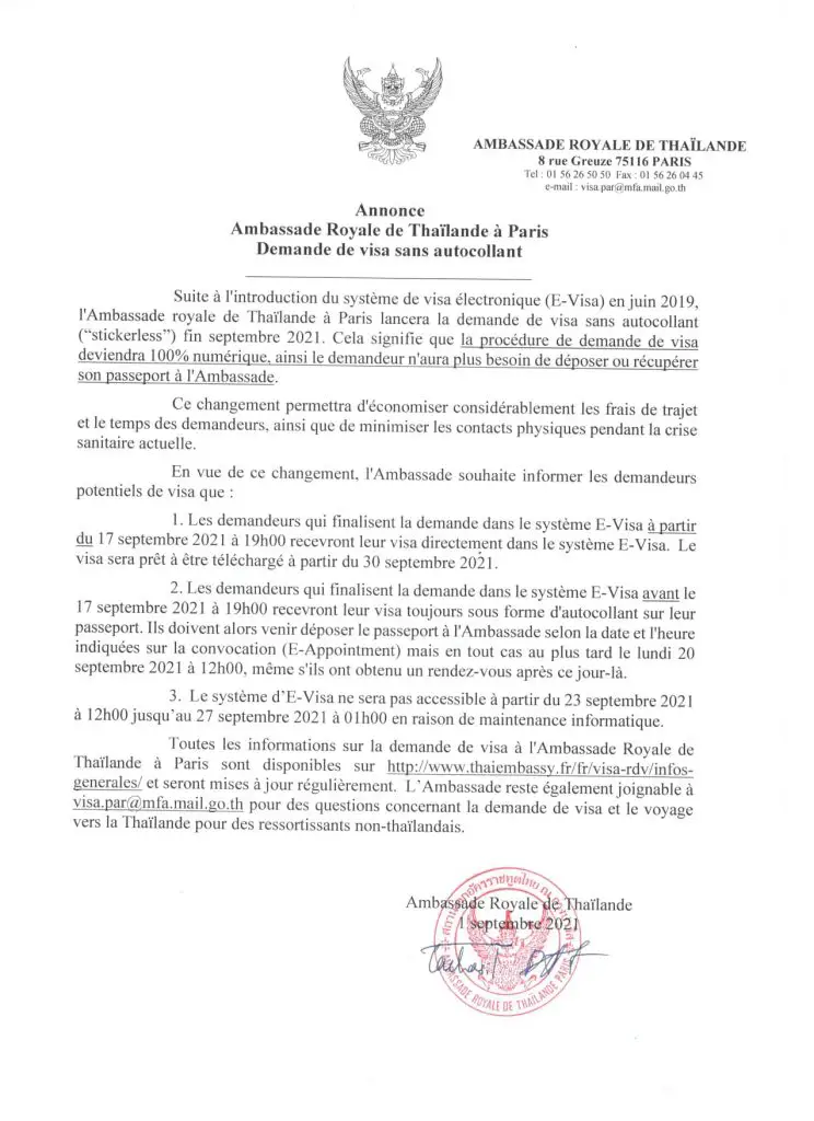 Enfin un vrai evisa pour la Thaïlande depuis la France