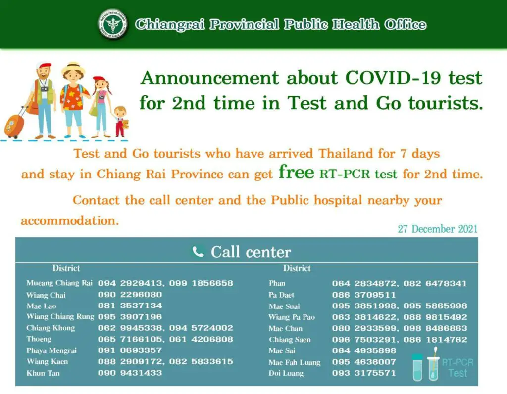 centres test PCR covid gratuit chiang rai
