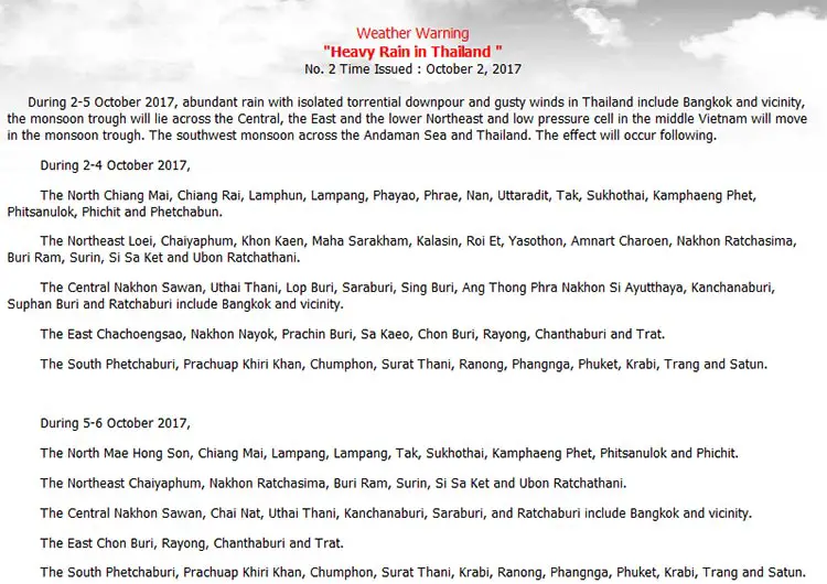 avertissement météo thailande