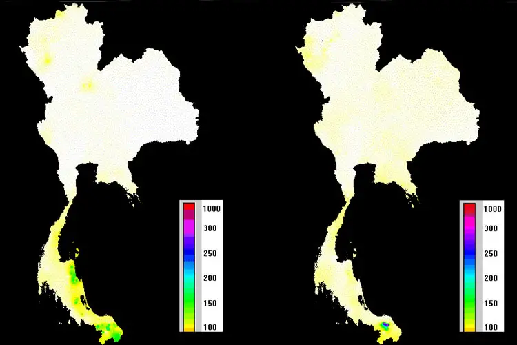 Janvier (à gauche) et février (à droite) sont les mois les moins pluvieux en Thaïlande