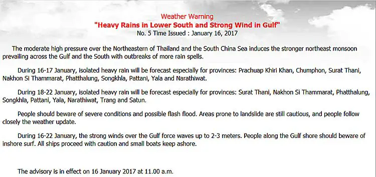 bulletin meteo thailande