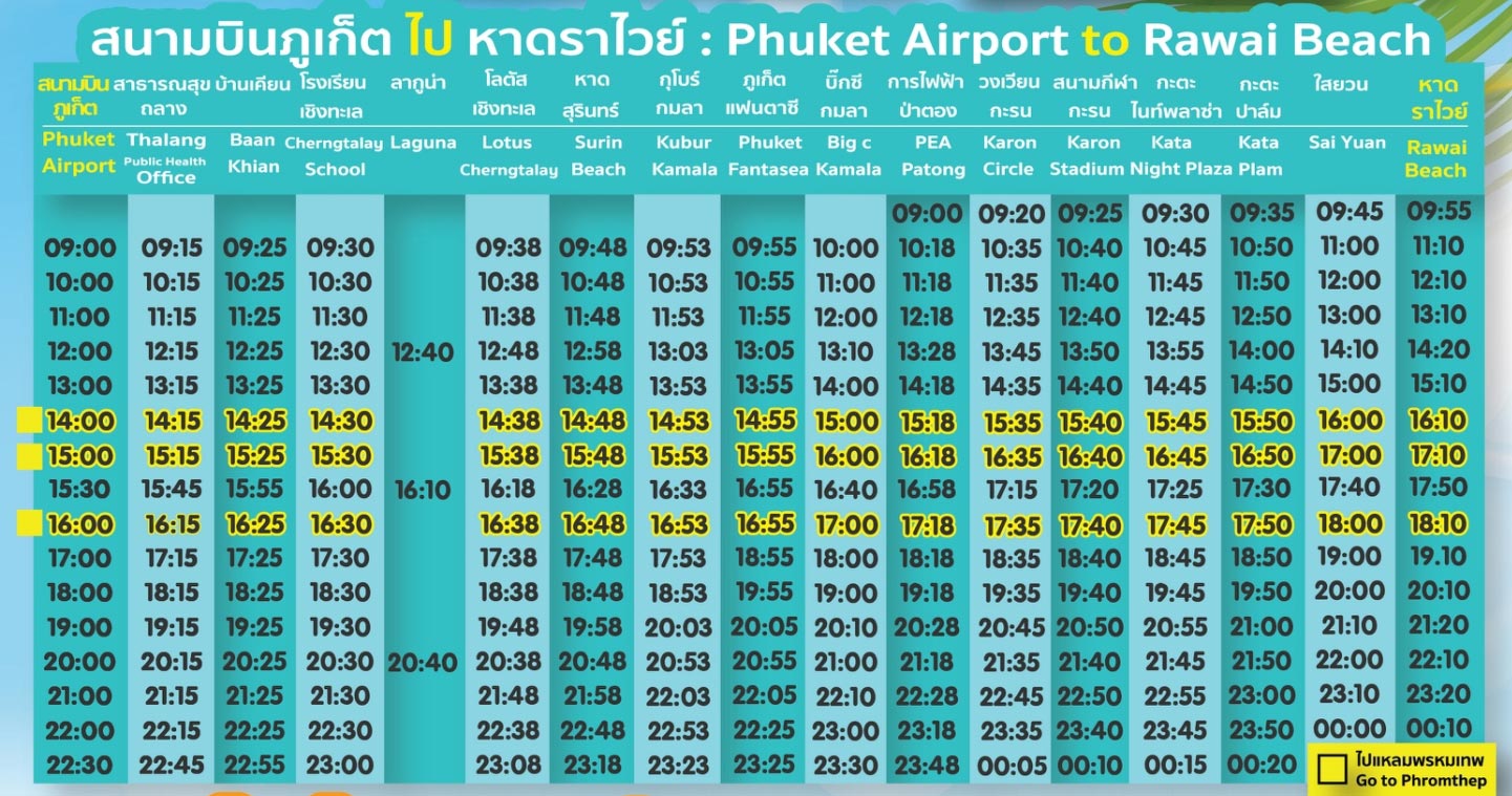 Horaires smart bus phuket aéroport à Rawai Beach