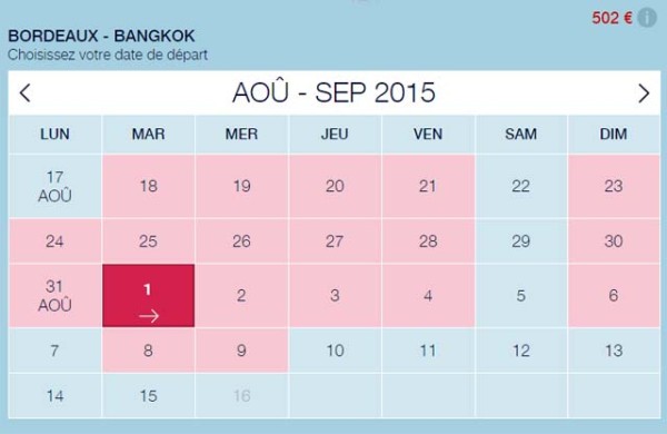 Vols Bordeaux Bangkok