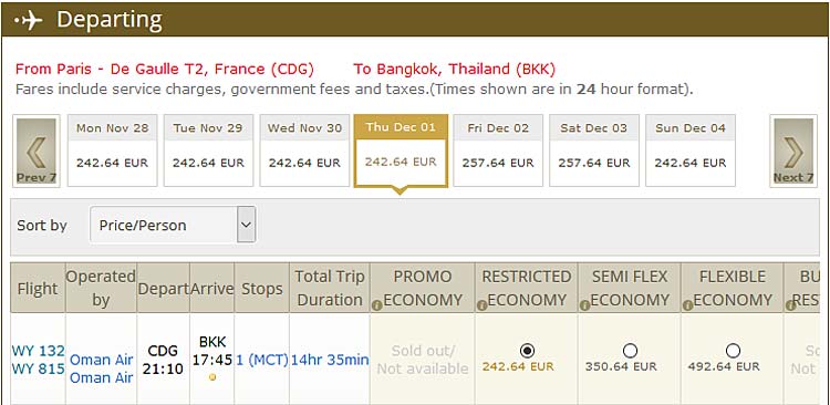 vol pas cher paris bangkok