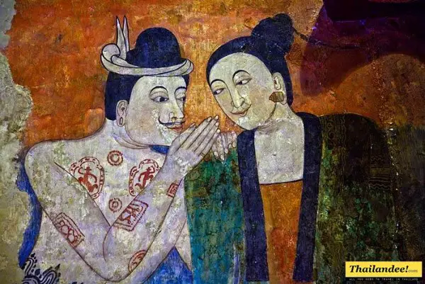 Cette peinture du Wat Phumin, "Whisperer" est reprise un peu partout à Nan